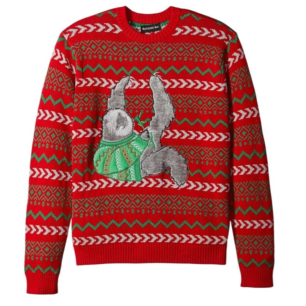 33Degrees Red Christmas Sweater Squirrel Design XL 100% Cotton